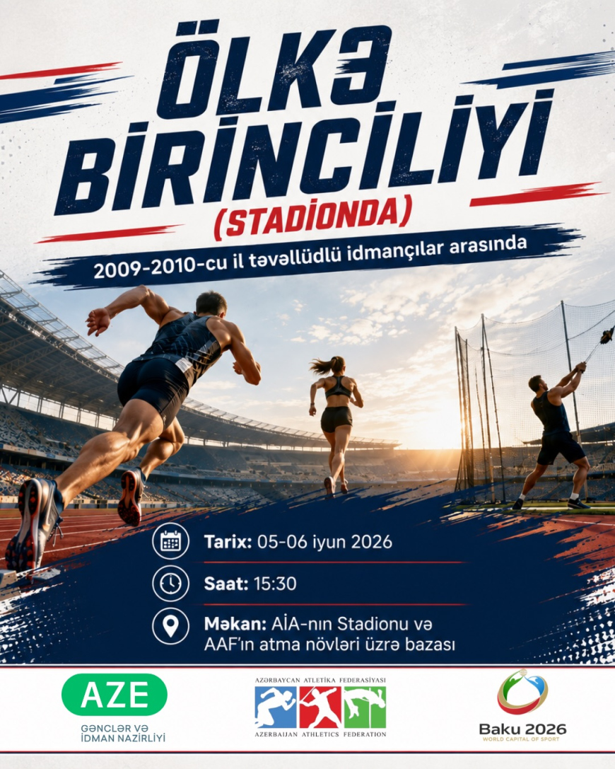 05&ndash;06 iyun tarixlərində yeniyetmə atletlər arasında Ölkə birinciliyi keçiriləcək