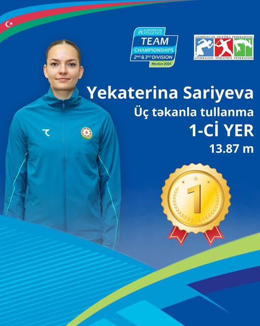 Yekaterina Sariyeva Avropa Komandalar arası Çempionatında üç təkanla tullanma üzrə birinci oldu